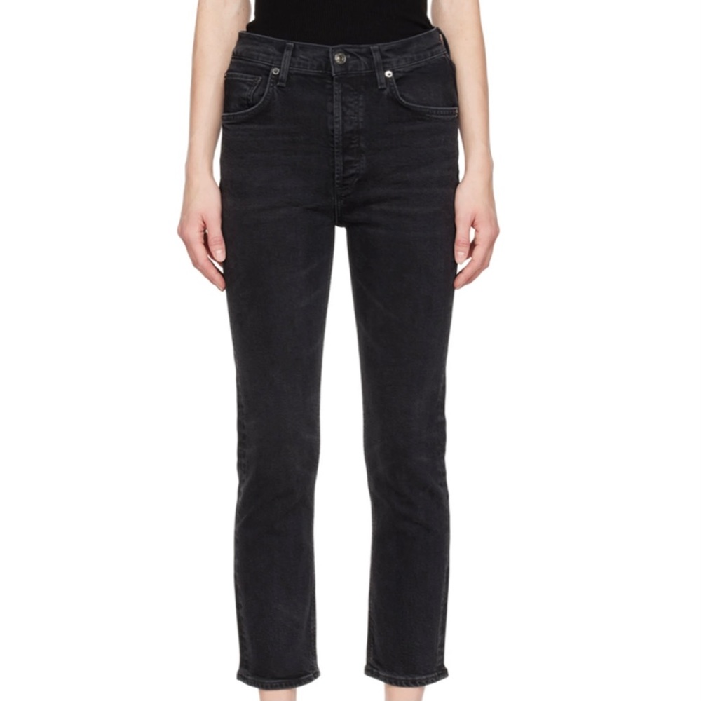 Agolde Black Riley High Rise Stretch Straight Leg Crop Jeans Size 27